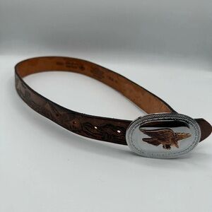 Silver Creek Collections Tooled Leather Western Eagle Belt Unisex 26 Brown